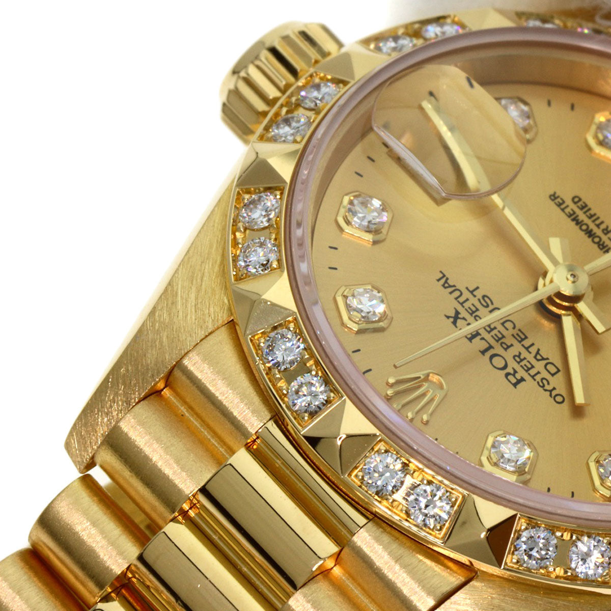 ROLEX ロレックス 69258G デイトジャスト ベゼル 10P ダイヤモンド 腕時計 K18YG レディース 中古