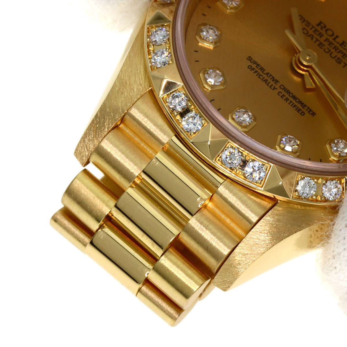 ROLEX ロレックス 69258G デイトジャスト ベゼル 10P ダイヤモンド 腕時計 K18YG レディース 中古