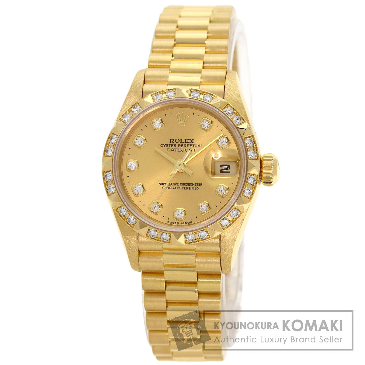 ROLEX ロレックス 69258G デイトジャスト ベゼル 10P ダイヤモンド 腕時計 K18YG レディース 中古