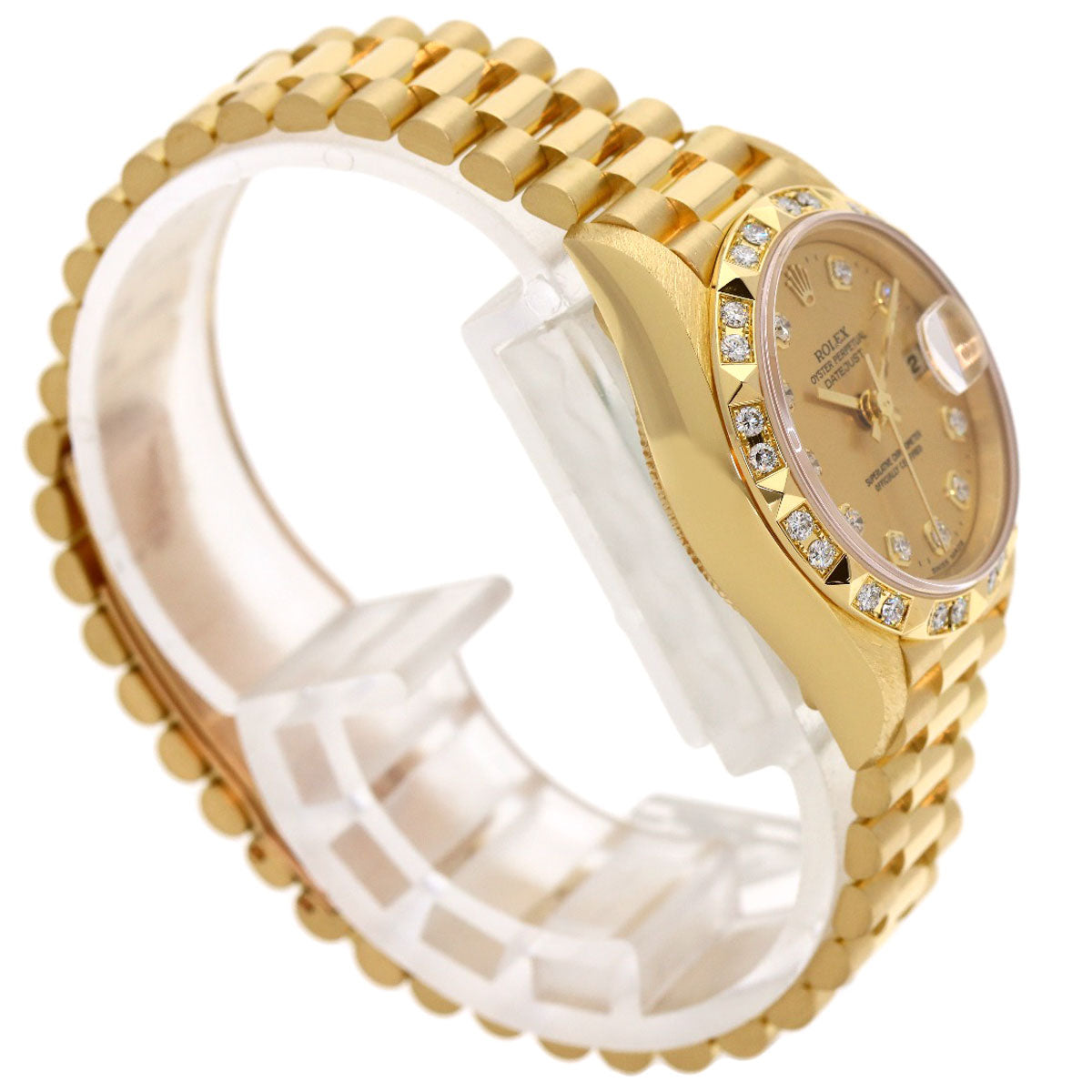 ROLEX ロレックス 69258G デイトジャスト ベゼル 10P ダイヤモンド 腕時計 K18YG レディース 中古