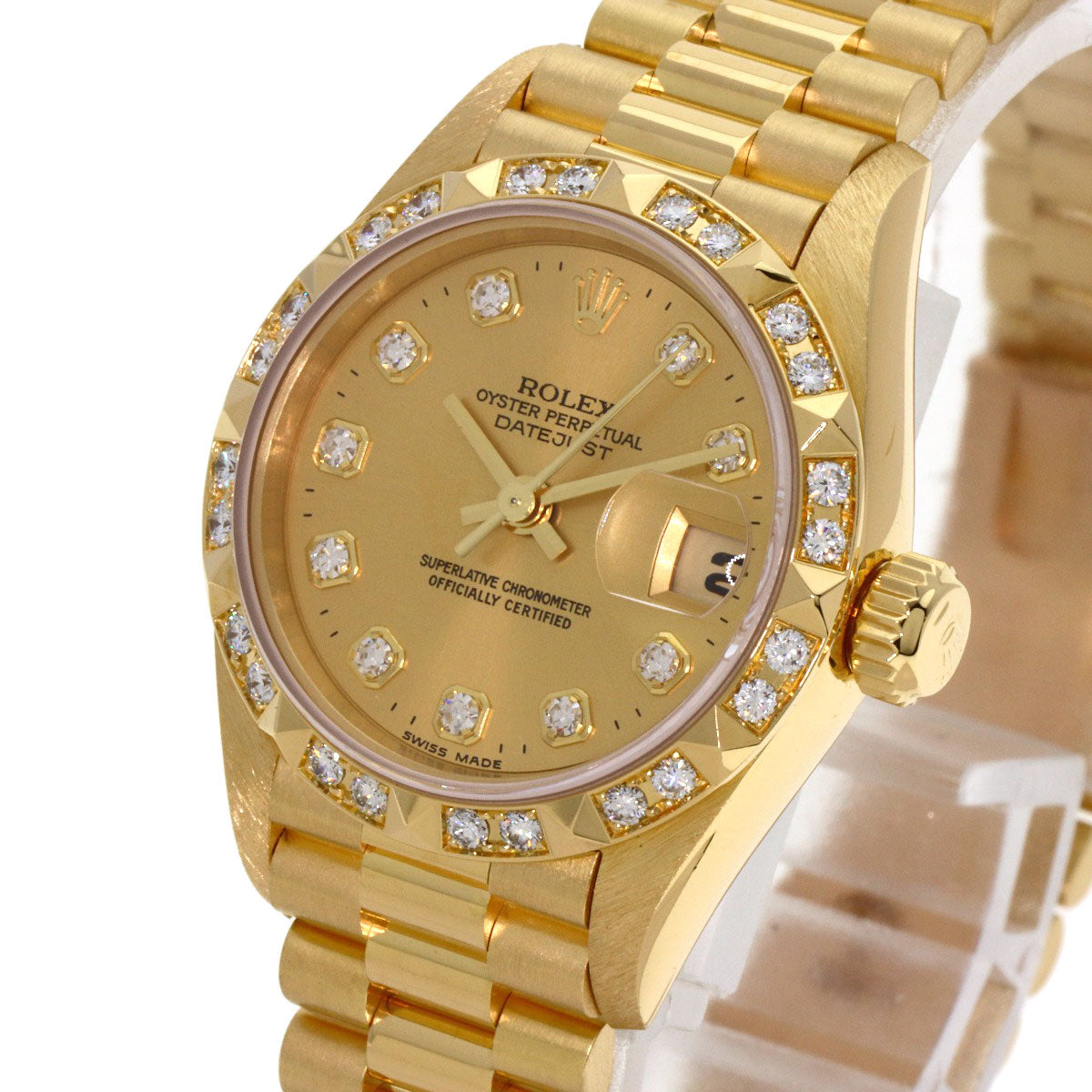 ROLEX ロレックス 69258G デイトジャスト ベゼル 10P ダイヤモンド 腕時計 K18YG レディース 中古