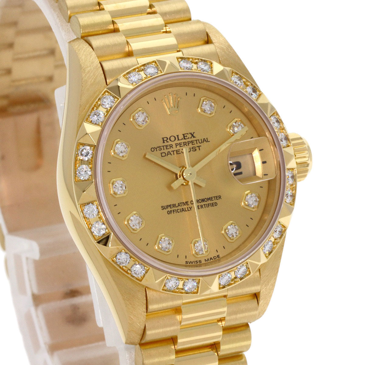 ROLEX ロレックス 69258G デイトジャスト ベゼル 10P ダイヤモンド 腕時計 K18YG レディース 中古