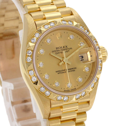 ROLEX ロレックス 69258G デイトジャスト ベゼル 10P ダイヤモンド 腕時計 K18YG レディース 中古