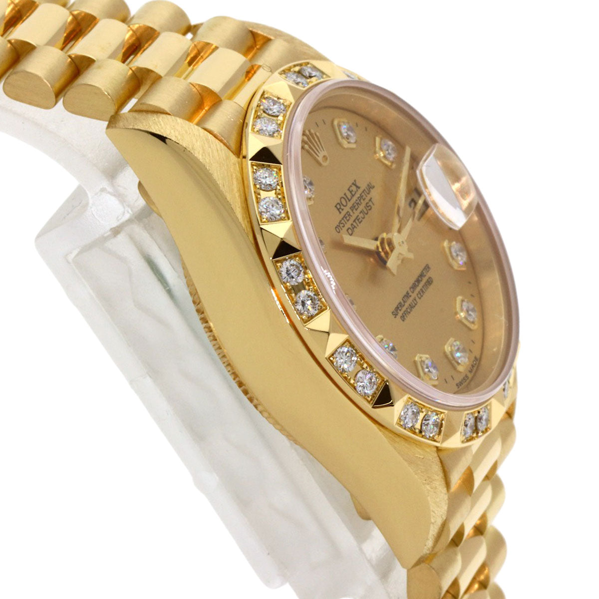 ROLEX ロレックス 69258G デイトジャスト ベゼル 10P ダイヤモンド 腕時計 K18YG レディース 中古