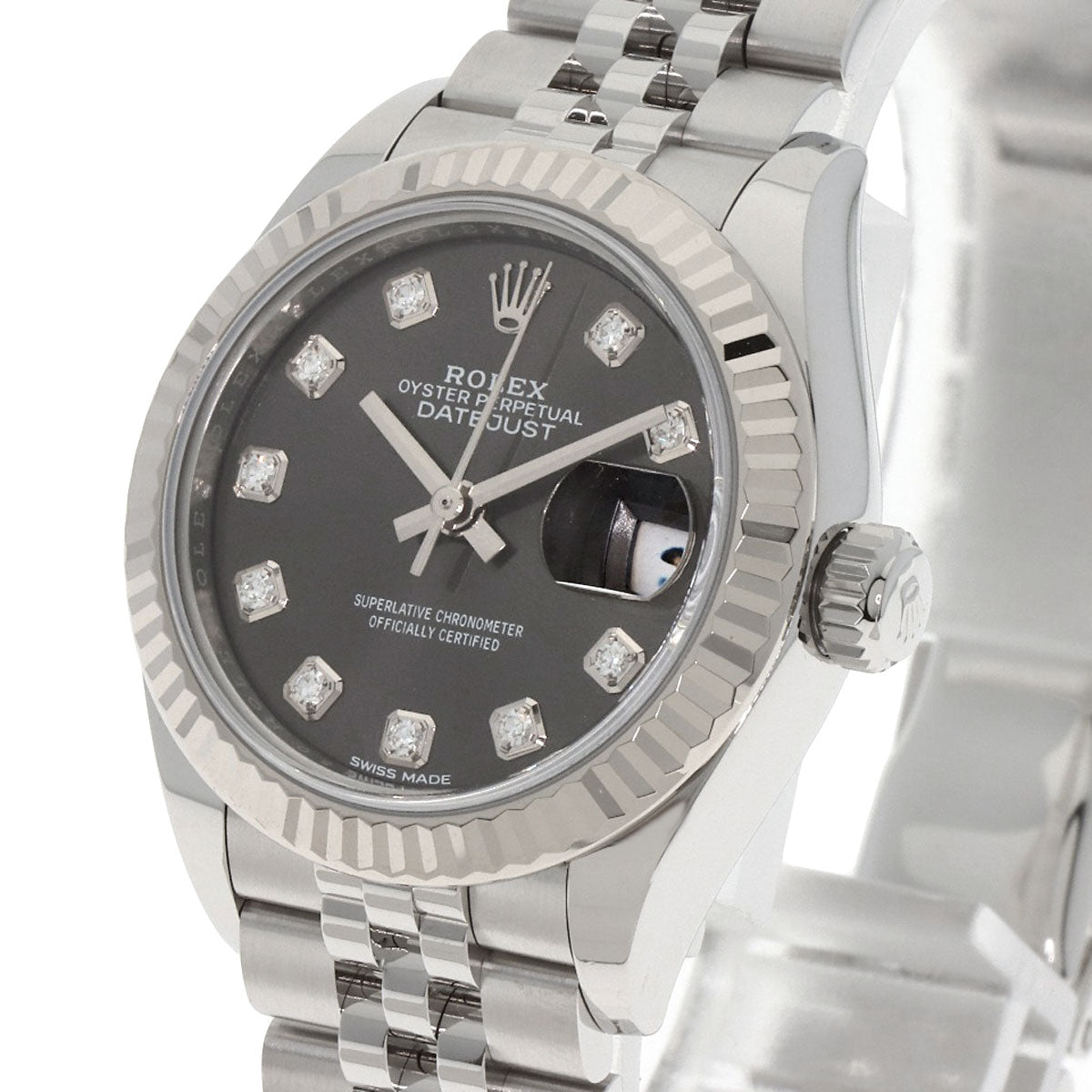 ROLEX ロレックス 279174G デイトジャスト 10P ダイヤモンド ダークグレー 腕時計 SS レディース 中古
