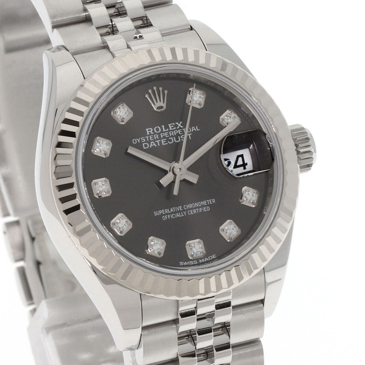 ROLEX ロレックス 279174G デイトジャスト 10P ダイヤモンド ダークグレー 腕時計 SS レディース 中古