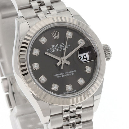 ROLEX ロレックス 279174G デイトジャスト 10P ダイヤモンド ダークグレー 腕時計 SS レディース 中古