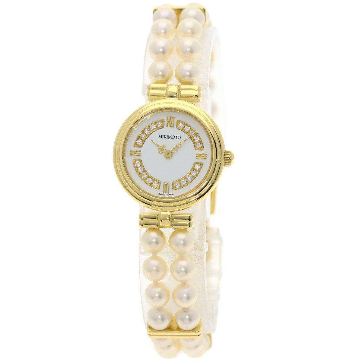 MIKIMOTO ミキモト 062-104 パールウォッチ ダイヤモンド 腕時計 K18YG レディース 中古