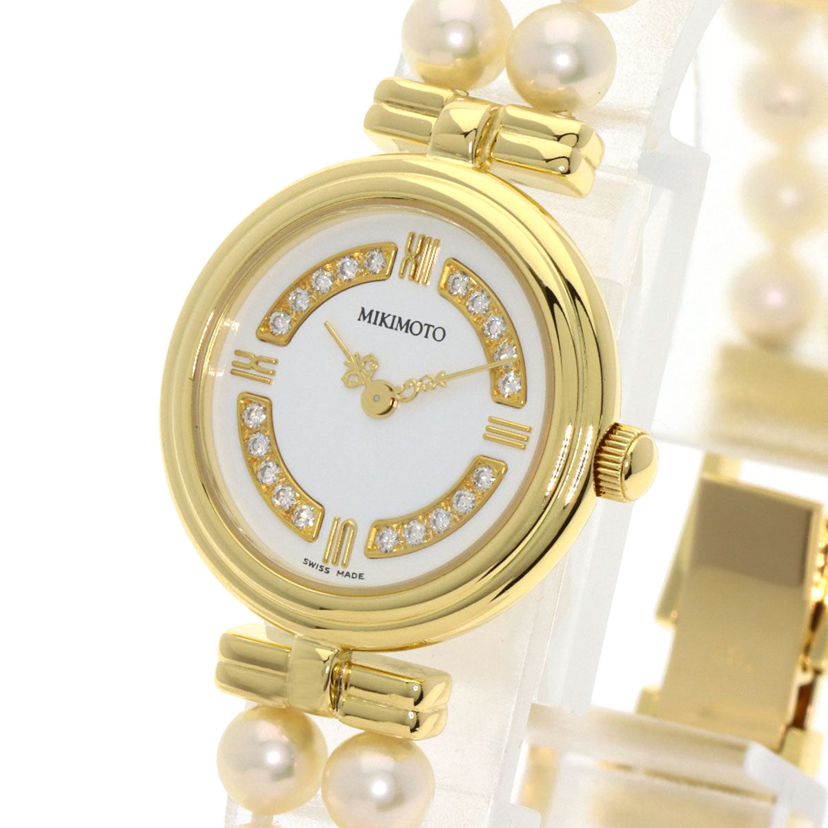 MIKIMOTO ミキモト 062-104 パールウォッチ ダイヤモンド 腕時計 K18YG レディース 中古