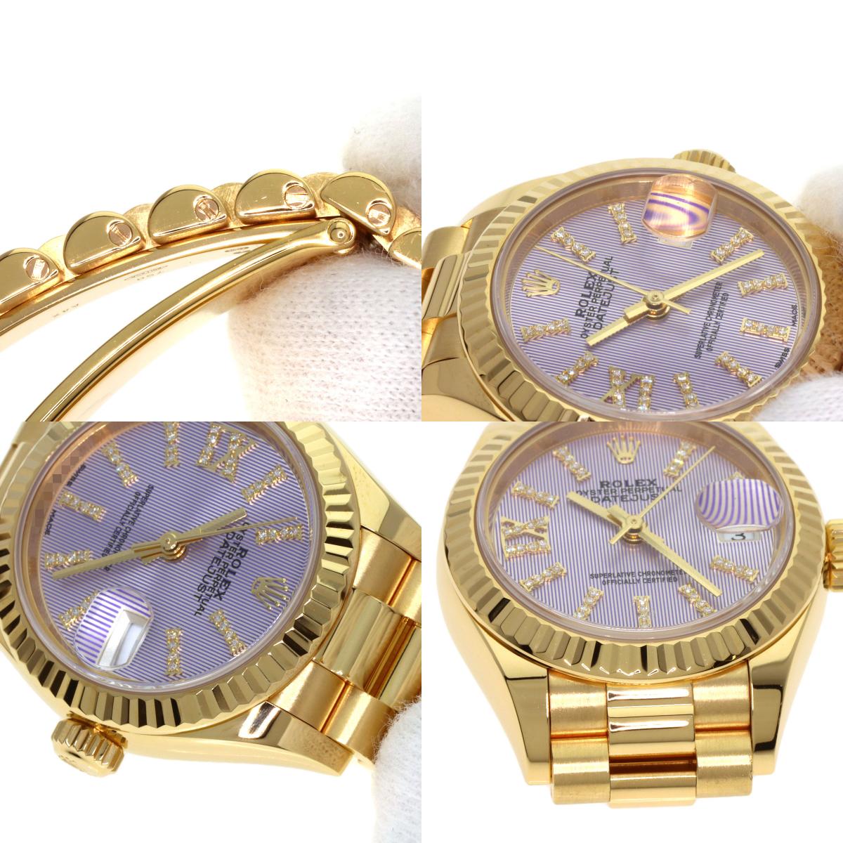 ROLEX ロレックス 279178G デイトジャスト ライラックタペストリー ダイヤモンドインデックス 腕時計 K18YG レディース 中古