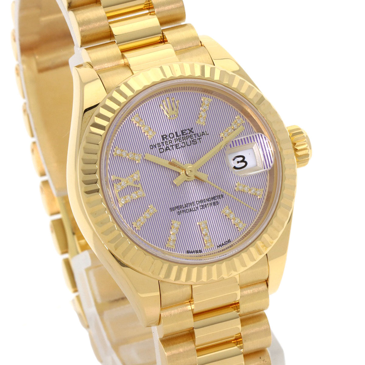 ROLEX ロレックス 279178G デイトジャスト ライラックタペストリー ダイヤモンドインデックス 腕時計 K18YG レディース 中古