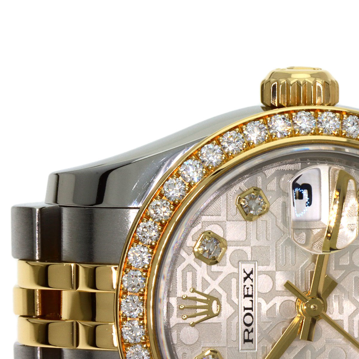 ROLEX ロレックス 179383G デイトジャスト ベゼル 10P ダイヤモンド 腕時計 SS レディース 中古