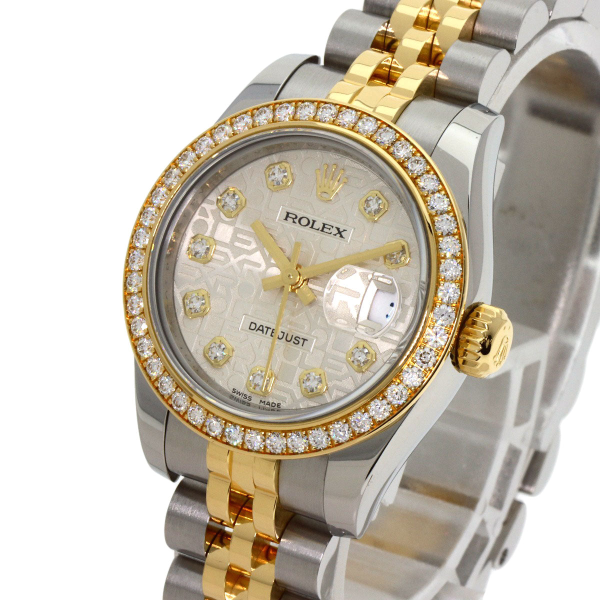 ROLEX ロレックス 179383G デイトジャスト ベゼル 10P ダイヤモンド 腕時計 SS レディース 中古