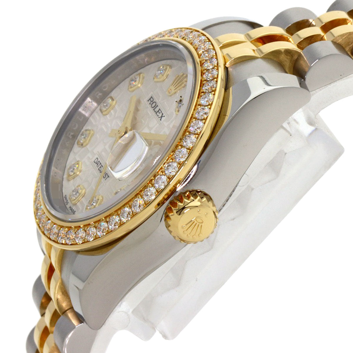 ROLEX ロレックス 179383G デイトジャスト ベゼル 10P ダイヤモンド 腕時計 SS レディース 中古