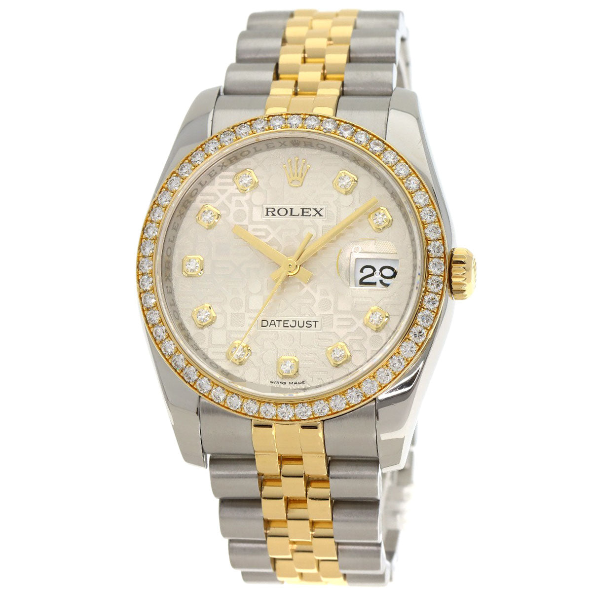ROLEX ロレックス 116243G デイトジャスト 10P ベゼル ダイヤモンド 腕時計 SS メンズ 中古
