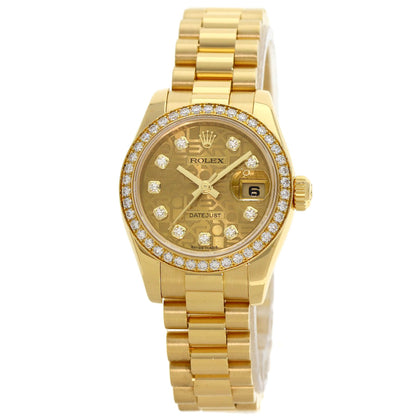 ROLEX ロレックス 179138G デイトジャスト 10P ベゼルダイヤモンド 腕時計 K18YG レディース 中古