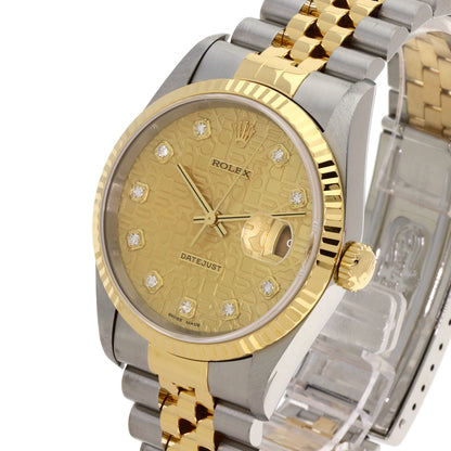 ROLEX ロレックス 16233G デイトジャスト 10P ダイヤモンド 腕時計 SS メンズ 中古