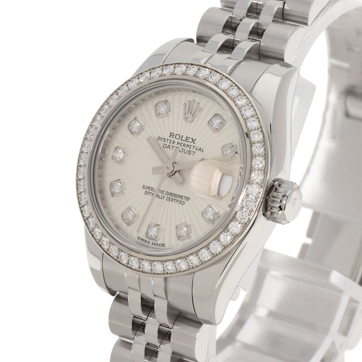 ROLEX ロレックス 179384G デイトジャスト 10P ベゼル ダイヤモンド 腕時計 SS レディース 中古