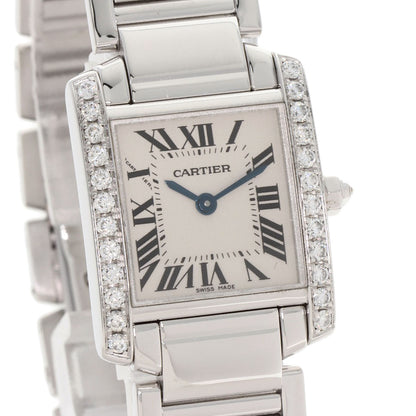 CARTIER カルティエ WE1002S3 タンクフランセーズ SM ベゼルダイヤモンド 腕時計 K18WG レディース 中古