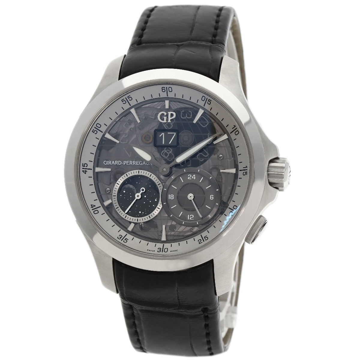 GIRARD-PERREGAUX ジラール・ペルゴ 49655-11-231-BB6A トラベラームーンフェイズ&GMT 腕時計 SS メンズ 中古