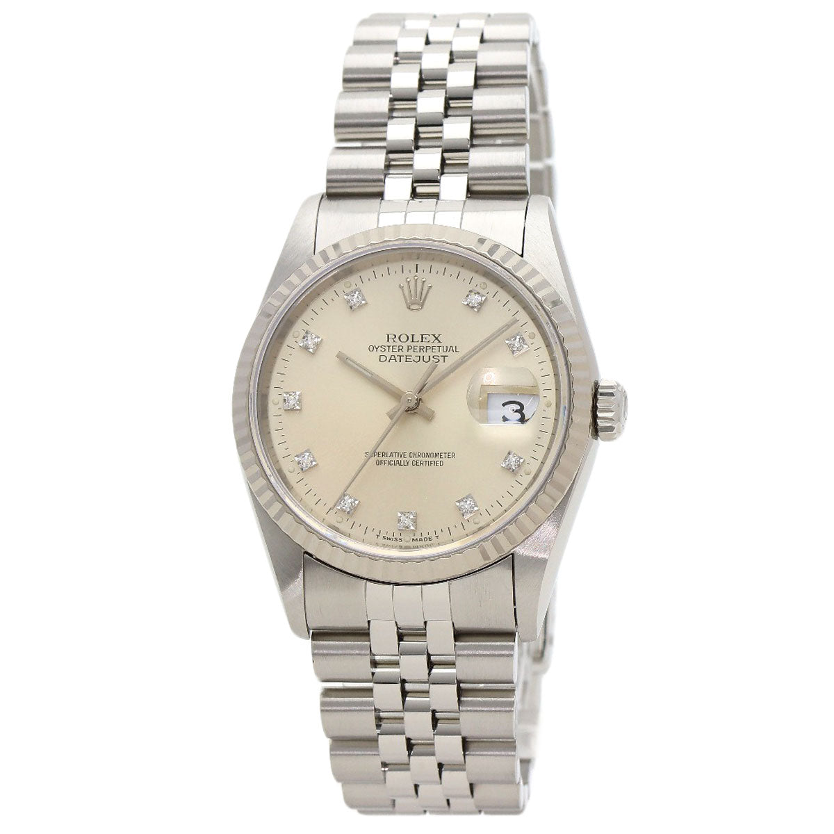 ROLEX ロレックス 16234G デイトジャスト 10P ダイヤモンド 腕時計 SS メンズ 中古