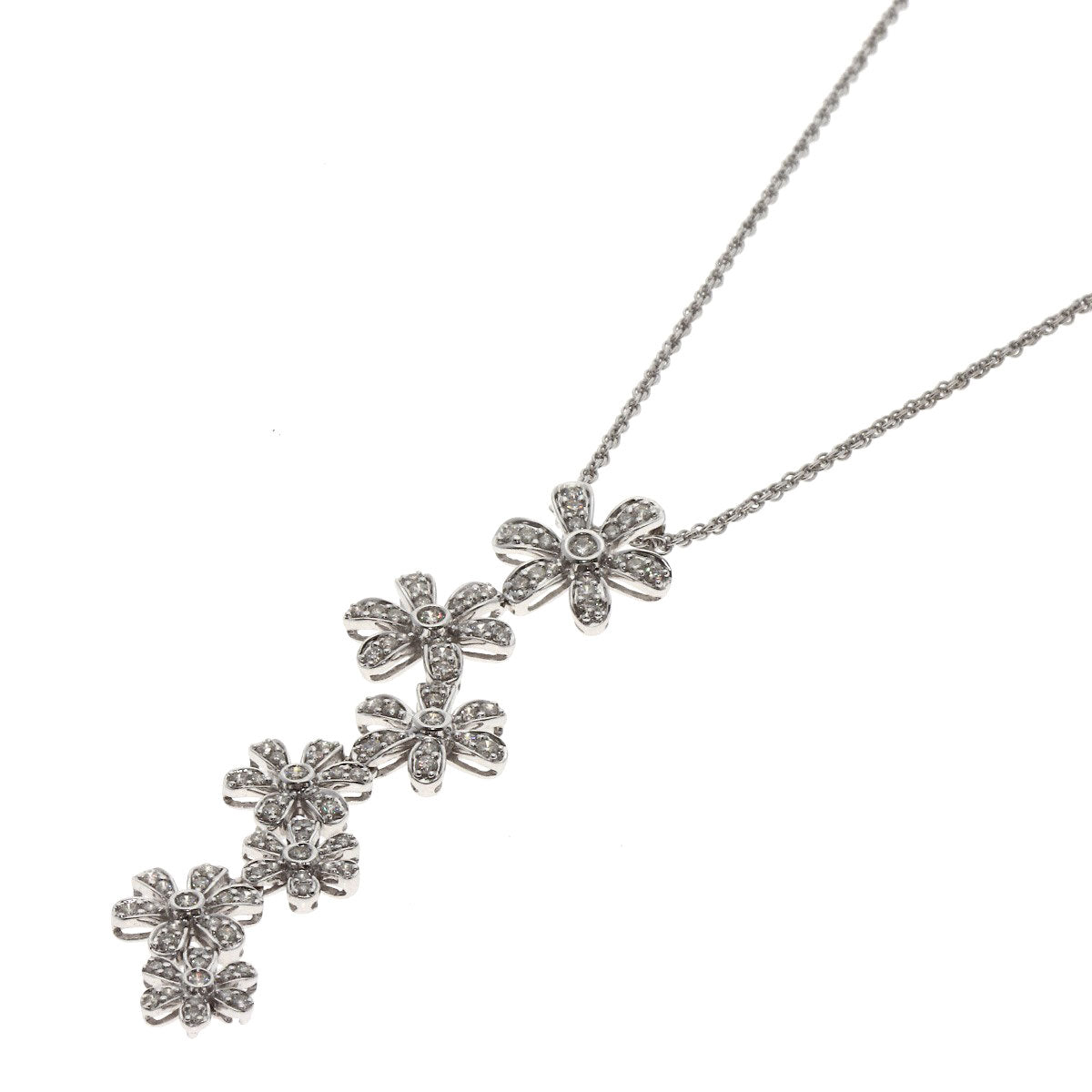 SELECT JEWELRY セレクトジュエリー 7P フラワー ダイヤモンド ネックレス K18WG レディース 中古