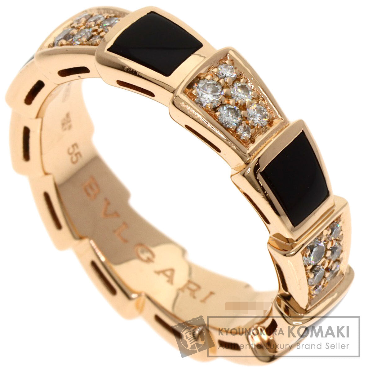 BVLGARI ブルガリ セルペンティ ヴァイパー オニキス ダイヤモンド #55 リング・指輪 K18PG レディース 中古