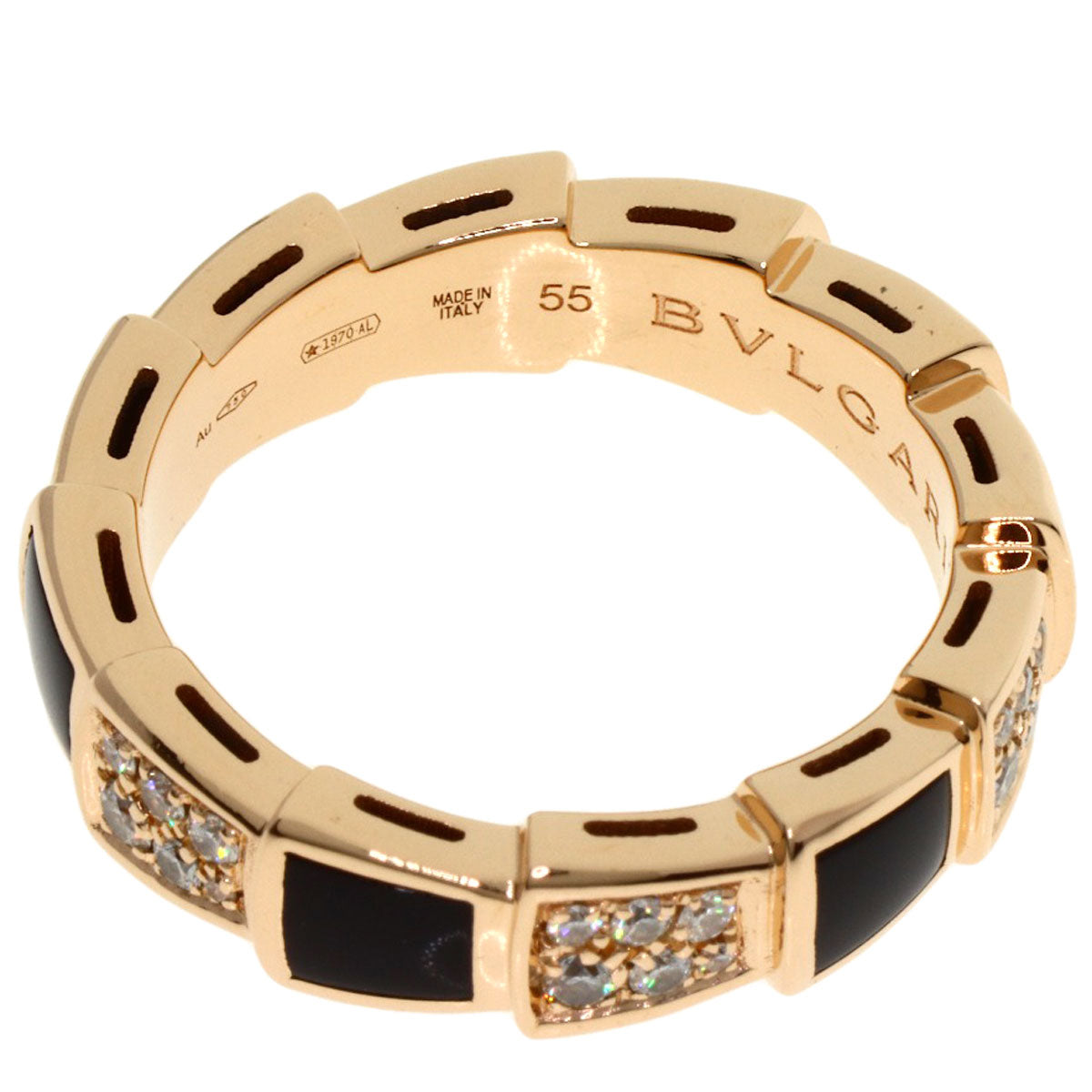 BVLGARI ブルガリ セルペンティ ヴァイパー オニキス ダイヤモンド #55 リング・指輪 K18PG レディース 中古
