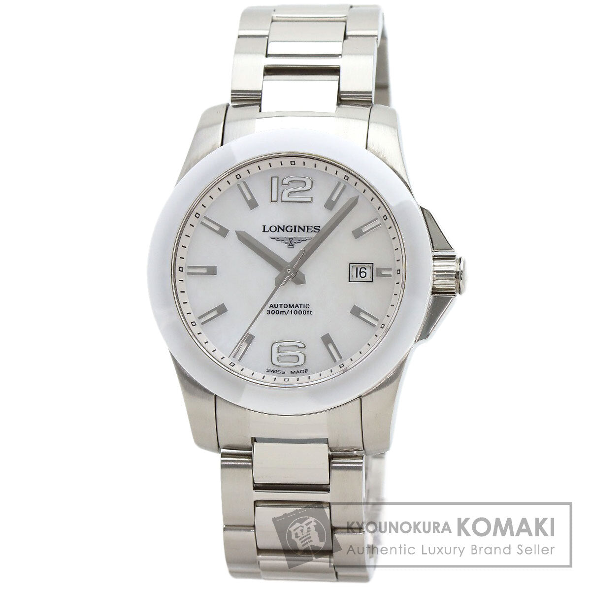 LONGINES ロンジン L3.657.4 コンクエスト ホワイトセラミック 腕時計 SS メンズ 中古
