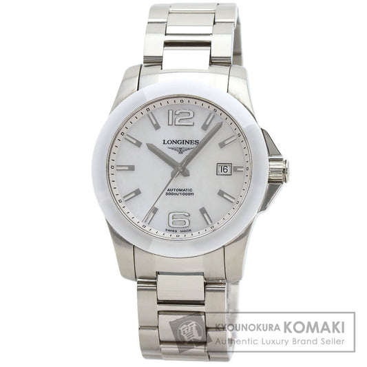 LONGINES ロンジン L3.657.4 コンクエスト ホワイトセラミック 腕時計 SS メンズ 中古