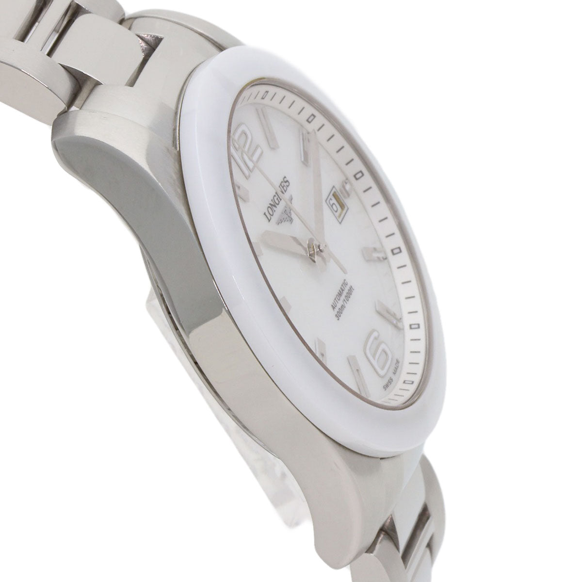 LONGINES ロンジン L3.657.4 コンクエスト ホワイトセラミック 腕時計 SS メンズ 中古
