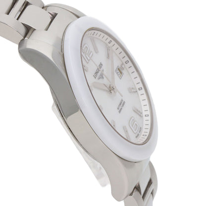 LONGINES ロンジン L3.657.4 コンクエスト ホワイトセラミック 腕時計 SS メンズ 中古