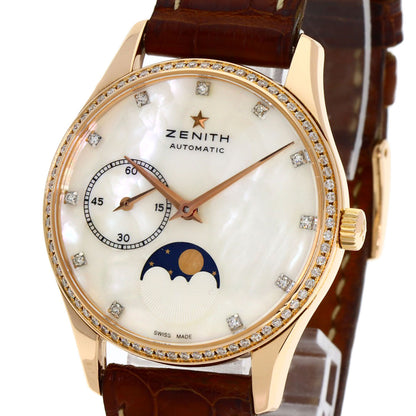 ZENITH ゼニス 22.2310.692 エリート ウルトラシン ムーンフェイズ ダイヤモンド 腕時計 K18PG レディース 中古