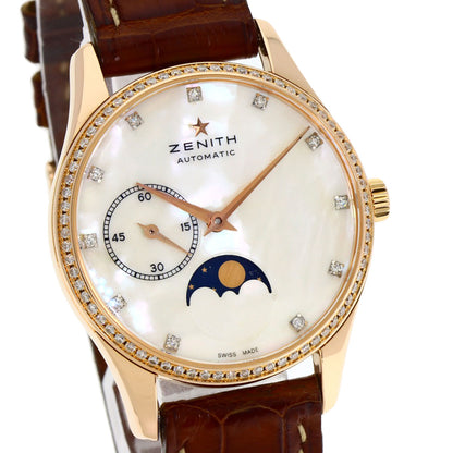 ZENITH ゼニス 22.2310.692 エリート ウルトラシン ムーンフェイズ ダイヤモンド 腕時計 K18PG レディース 中古