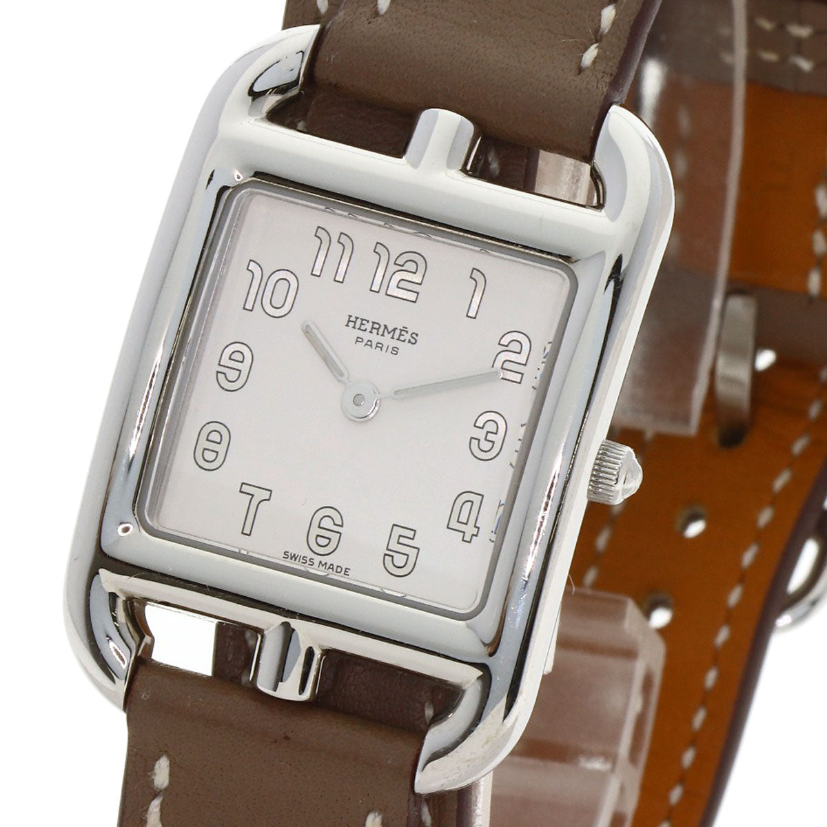 HERMES エルメス CC1.210 ケープコッド PM ドゥブルトゥール エトゥープ 腕時計 SS レディース 中古