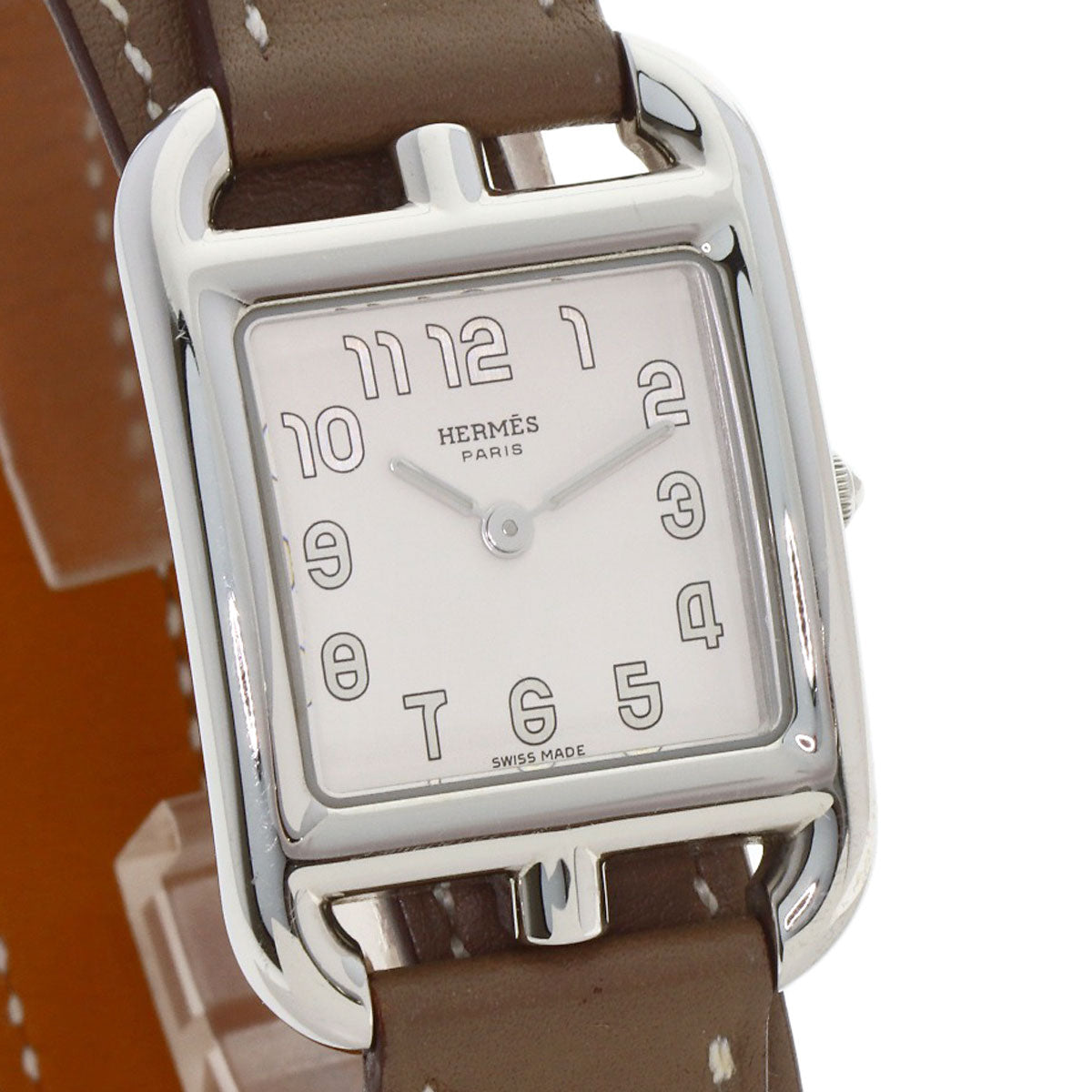 HERMES エルメス CC1.210 ケープコッド PM ドゥブルトゥール エトゥープ 腕時計 SS レディース 中古