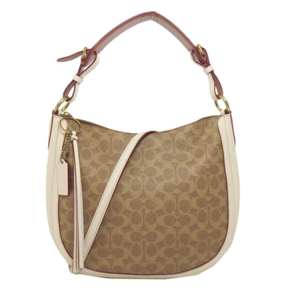 COACH コーチ 38580 サットン ホーボー ワンショルダー シグネチャー 2WAY ショルダーバッグ PVC レディース 中古