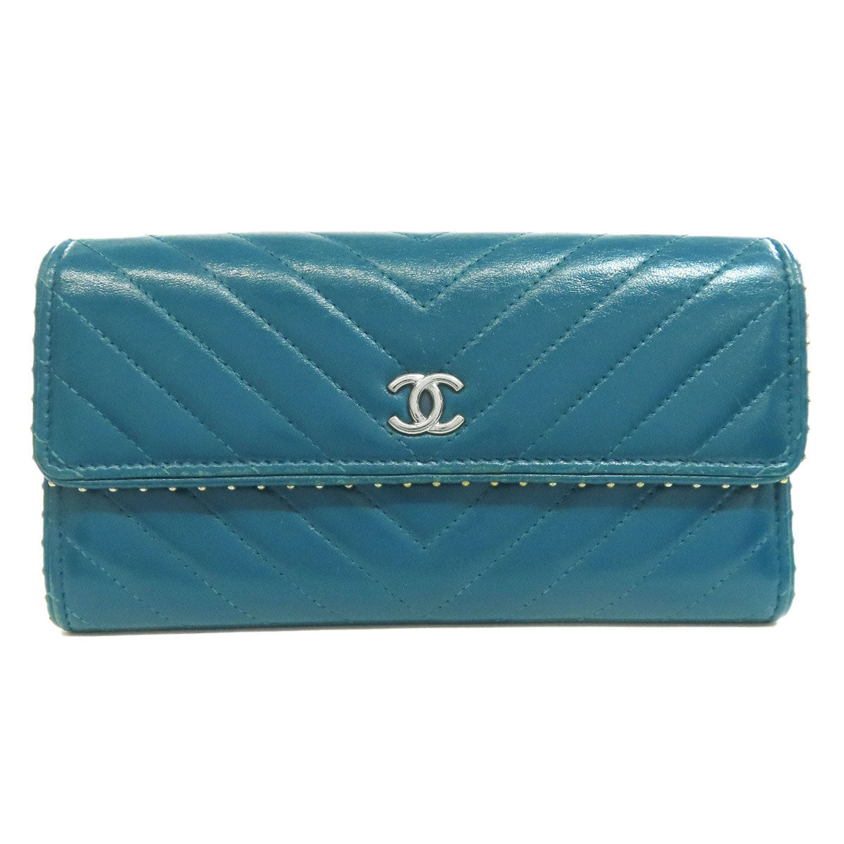 CHANEL シャネル Vステッチ ココマーク シルバー金具 長財布（小銭入れあり） カーフ レディース 中古