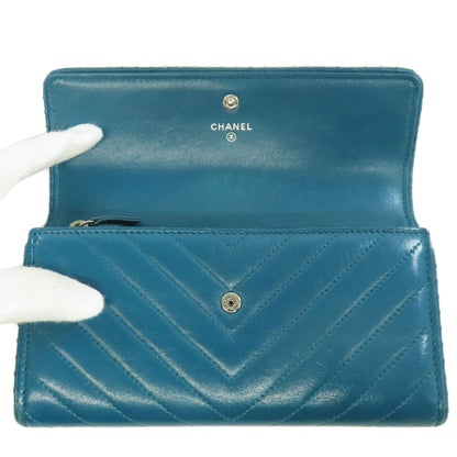 CHANEL シャネル Vステッチ ココマーク シルバー金具 長財布（小銭入れあり） カーフ レディース 中古