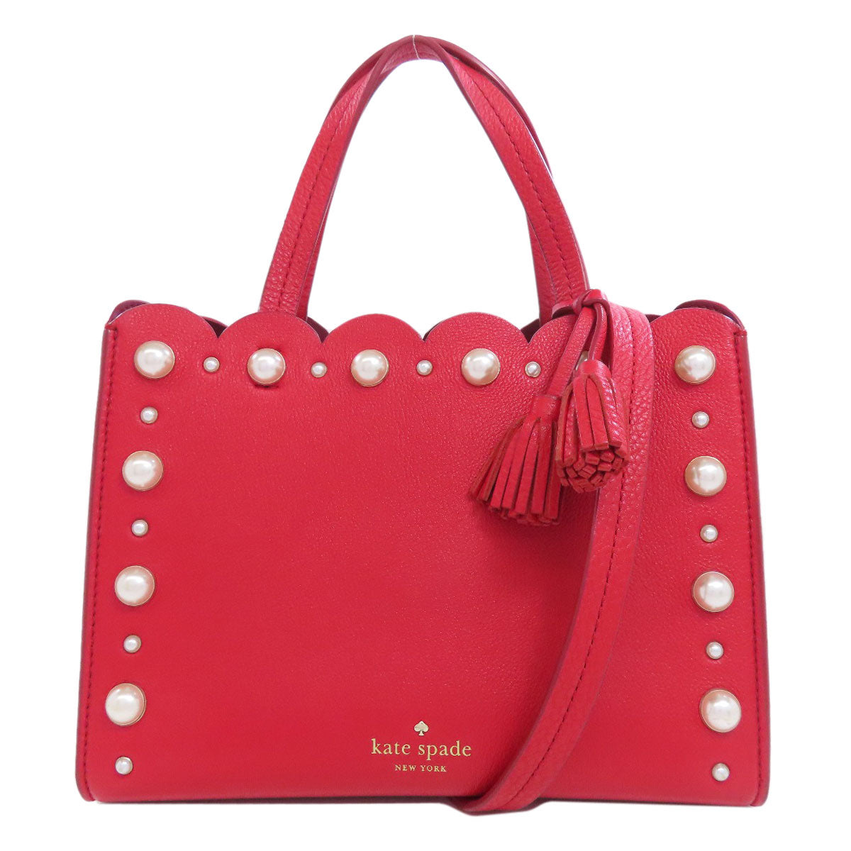 kate spade ケイトスペード 2WAY フェイクパール ハンドバッグ レザー レディース 中古