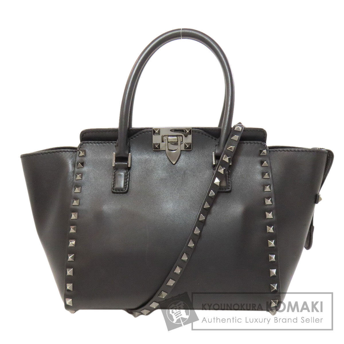 VALENTINO バレンティノ スタッズ 2WAY ハンドバッグ レザー レディース 中古