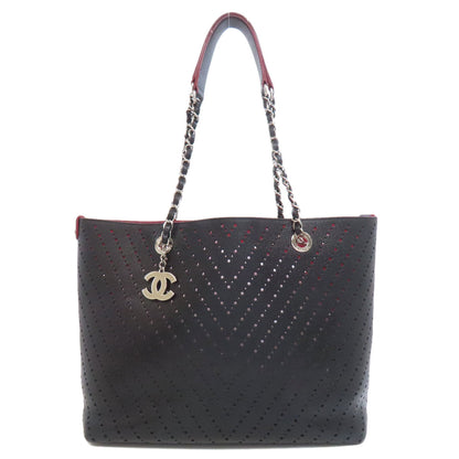 CHANEL シャネル チェーントート パンチング シルバー金具 トートバッグ グレインド カーフスキン レディース 中古