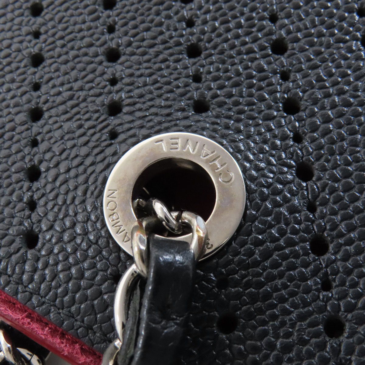CHANEL シャネル チェーントート パンチング シルバー金具 トートバッグ グレインド カーフスキン レディース 中古