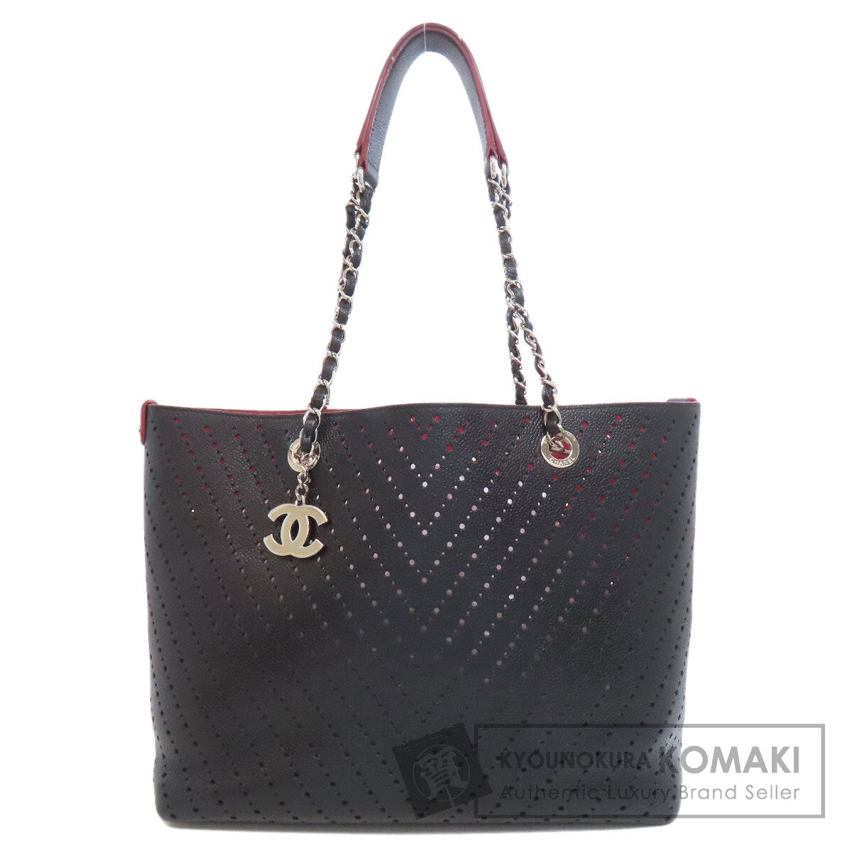 CHANEL シャネル チェーントート パンチング シルバー金具 トートバッグ グレインド カーフスキン レディース 中古