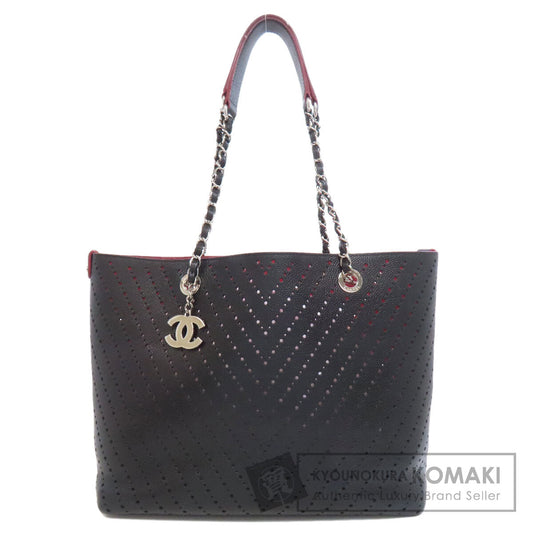 CHANEL シャネル チェーントート パンチング シルバー金具 トートバッグ グレインド カーフスキン レディース 中古