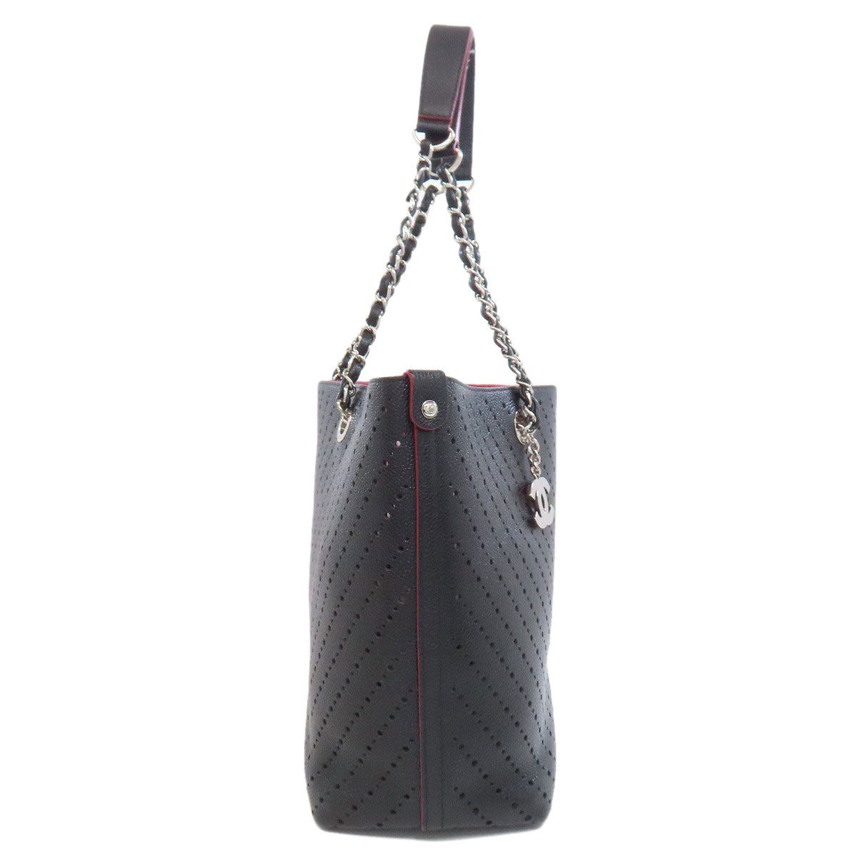 CHANEL シャネル チェーントート パンチング シルバー金具 トートバッグ グレインド カーフスキン レディース 中古