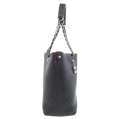 CHANEL シャネル チェーントート パンチング シルバー金具 トートバッグ グレインド カーフスキン レディース 中古