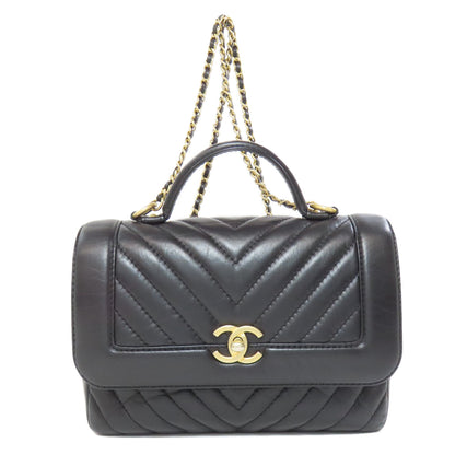 CHANEL シャネル シェブロン Vステッチ ゴールド金具 2WAY ハンドバッグ カーフ レディース 中古