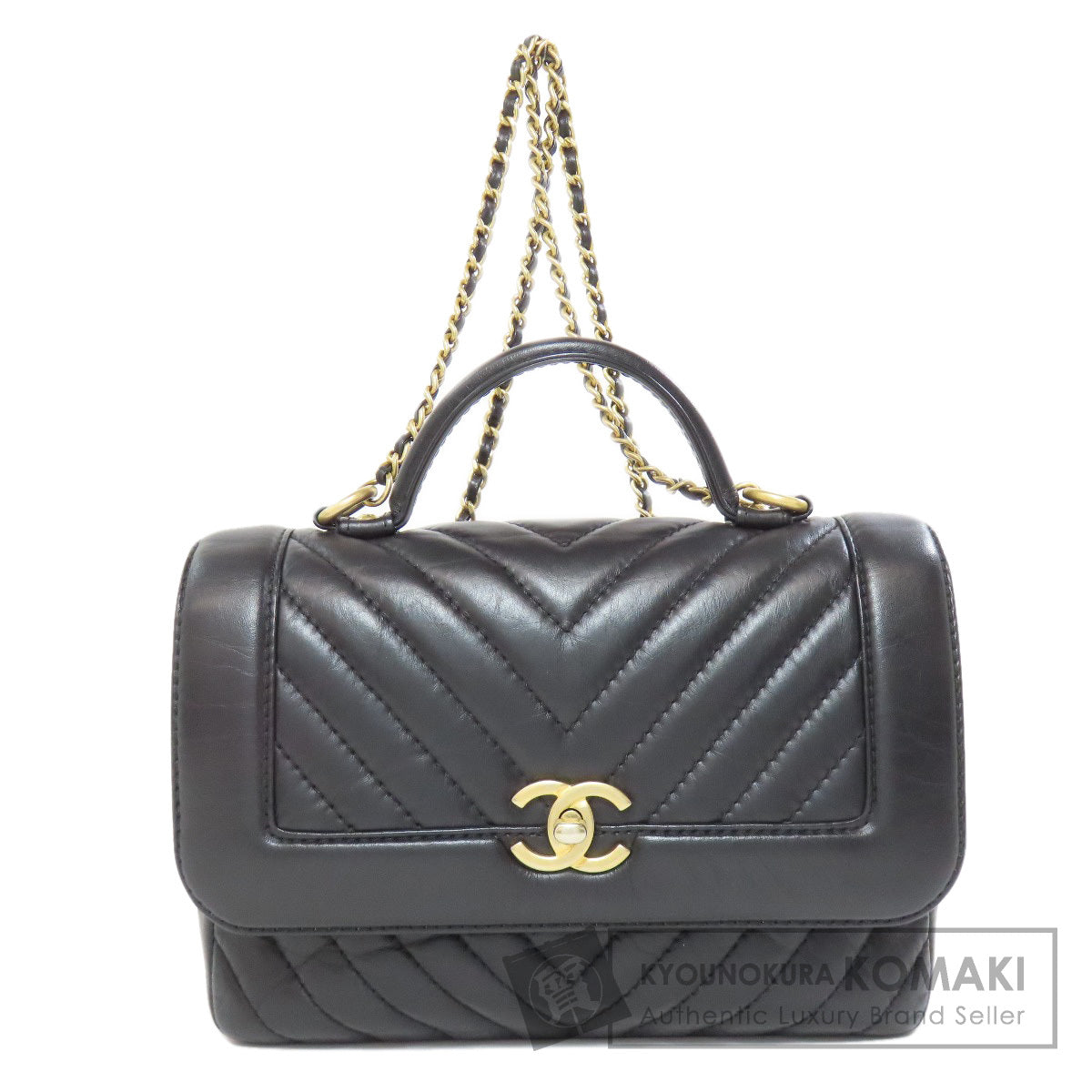 CHANEL シャネル シェブロン Vステッチ ゴールド金具 2WAY ハンドバッグ カーフ レディース 中古