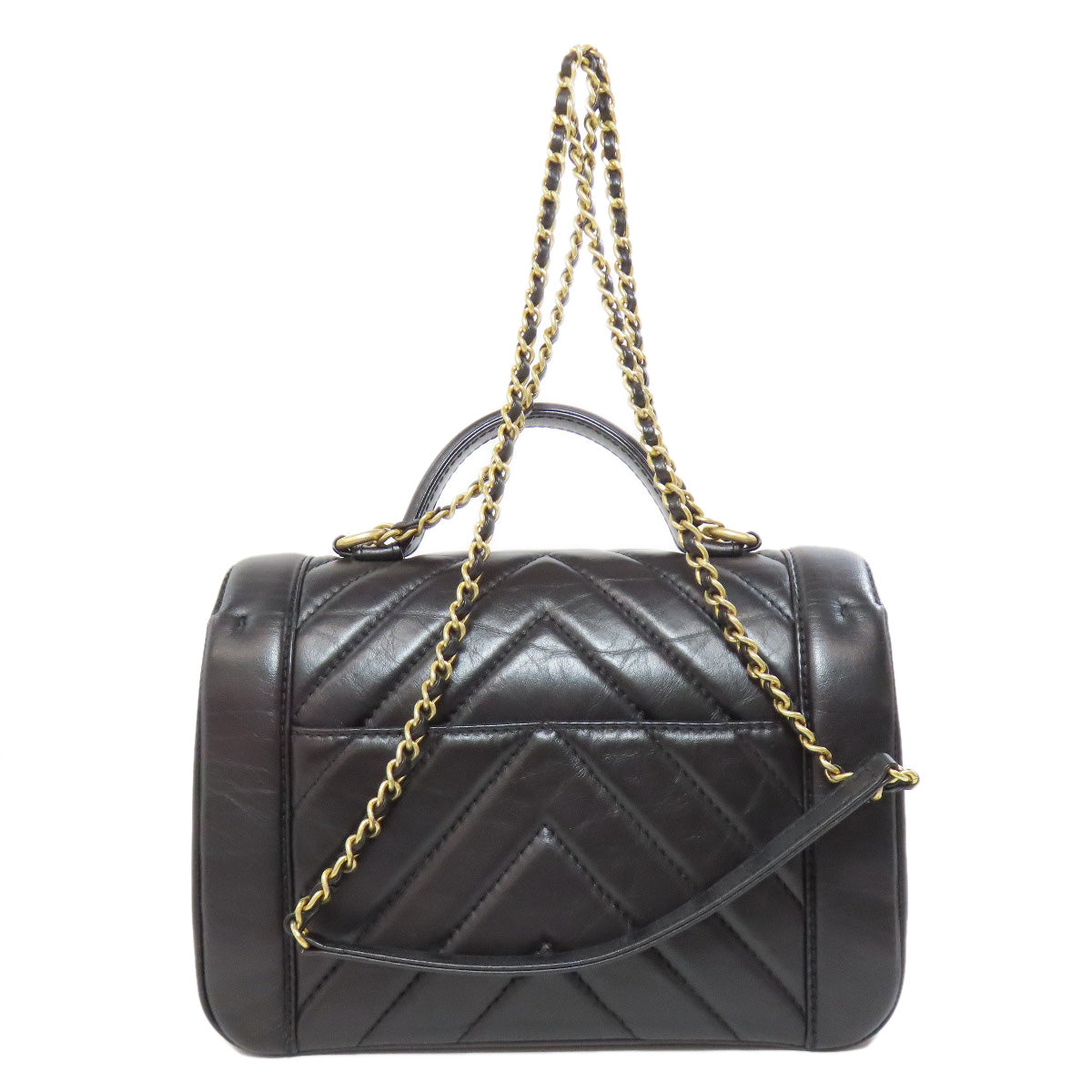 CHANEL シャネル シェブロン Vステッチ ゴールド金具 2WAY ハンドバッグ カーフ レディース 中古